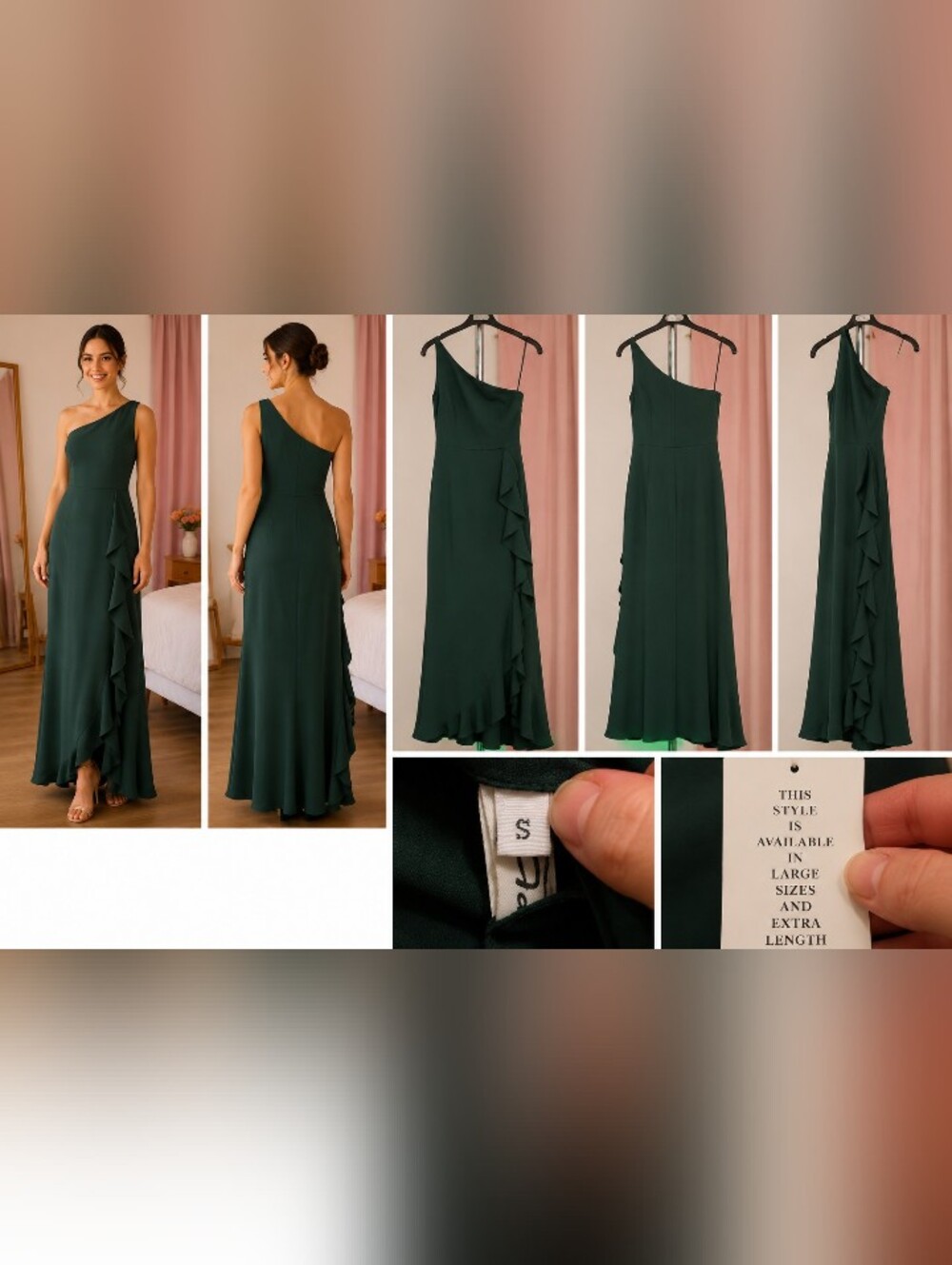 Asymmetric One-Shoulder Ruffle Evening Dress - Forest Green